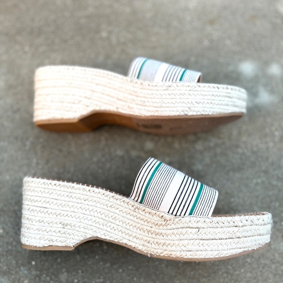 Dolce VITA platform espadrilles wedge heels chunky slides white striped 13 navy - Picture 9 of 11
